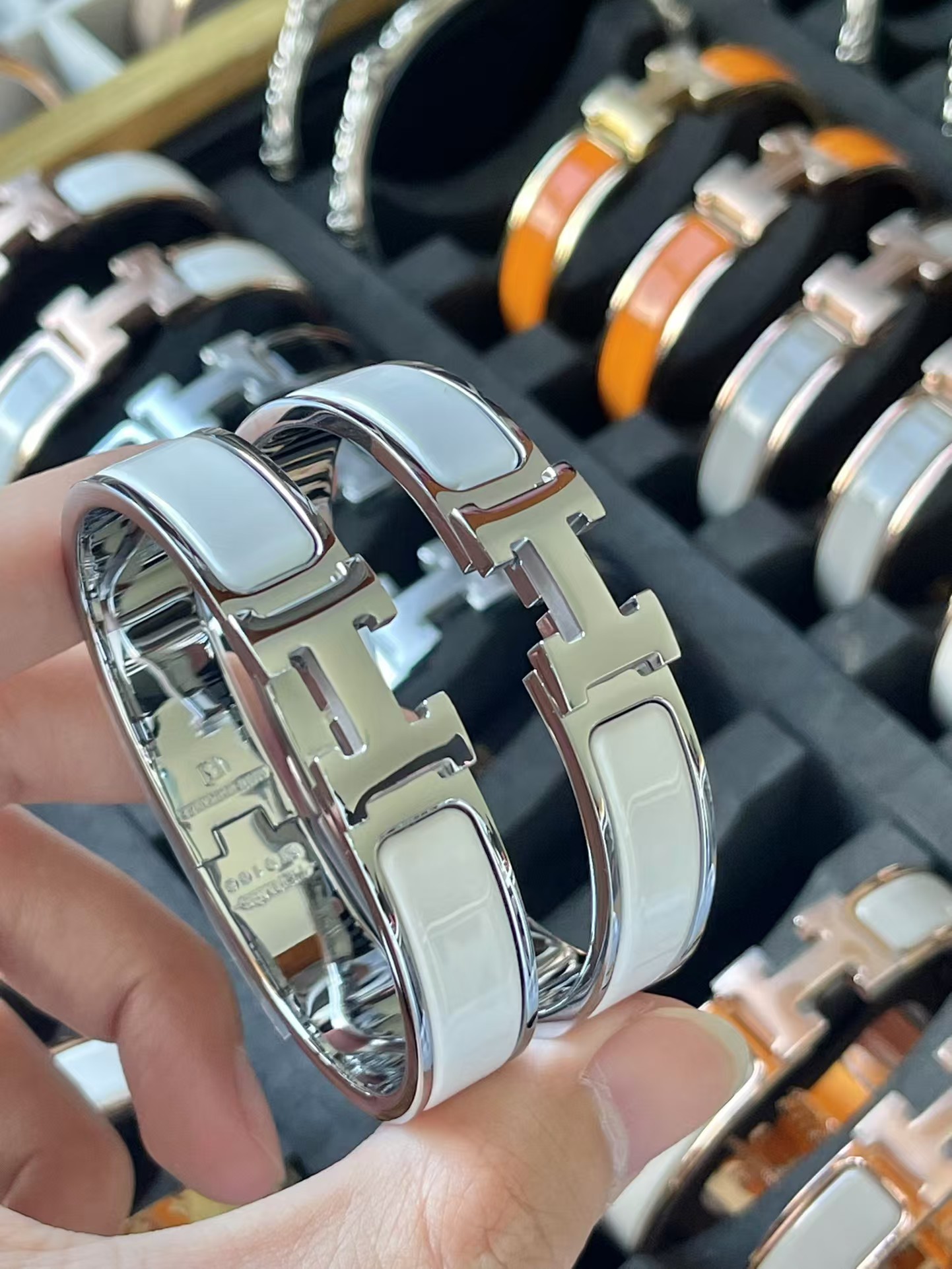Hermes Wide H Enamel Bracelet Bangle - Original Replica Club