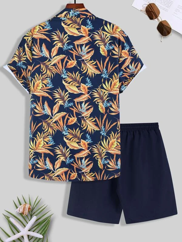 Suitmens Men's Hawaiian Print Short Sleeve Shirt Set 002