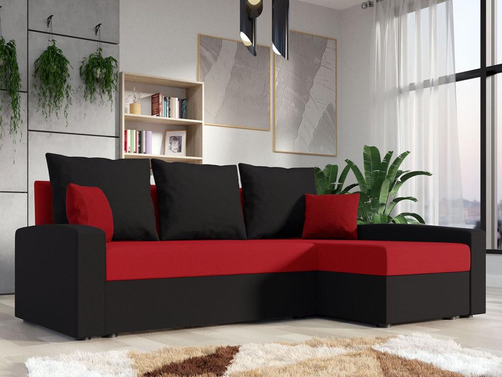 Sofá rinconero Memphis 122, Rojo, Función de descanso, Caja de ropa de cama, 232x139x83cm