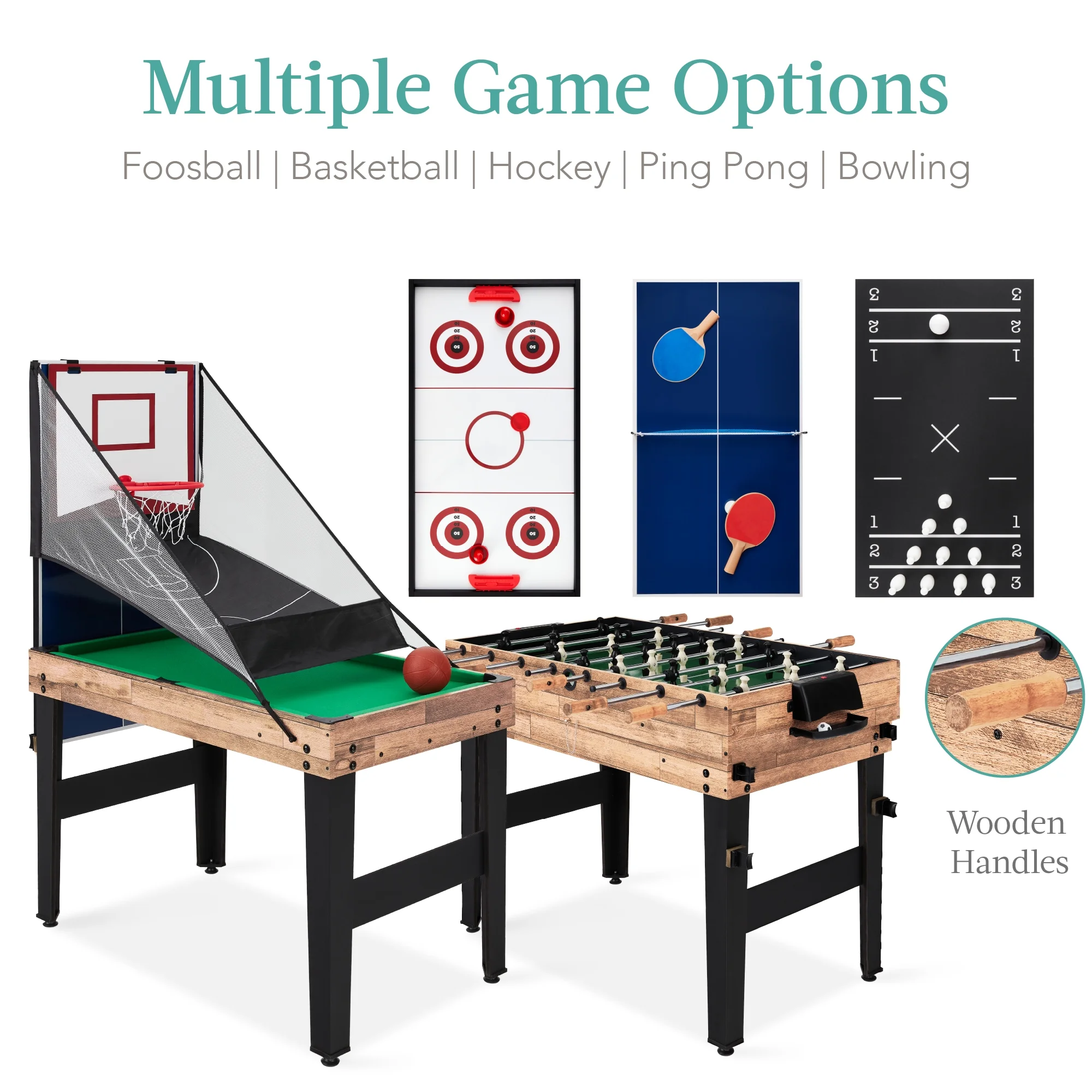 Best Choice Products 13-in-1 Combo Game Table Set w/ Ping Pong, Foosball, Basketball, Hockey, Archery - Natural - Image 8