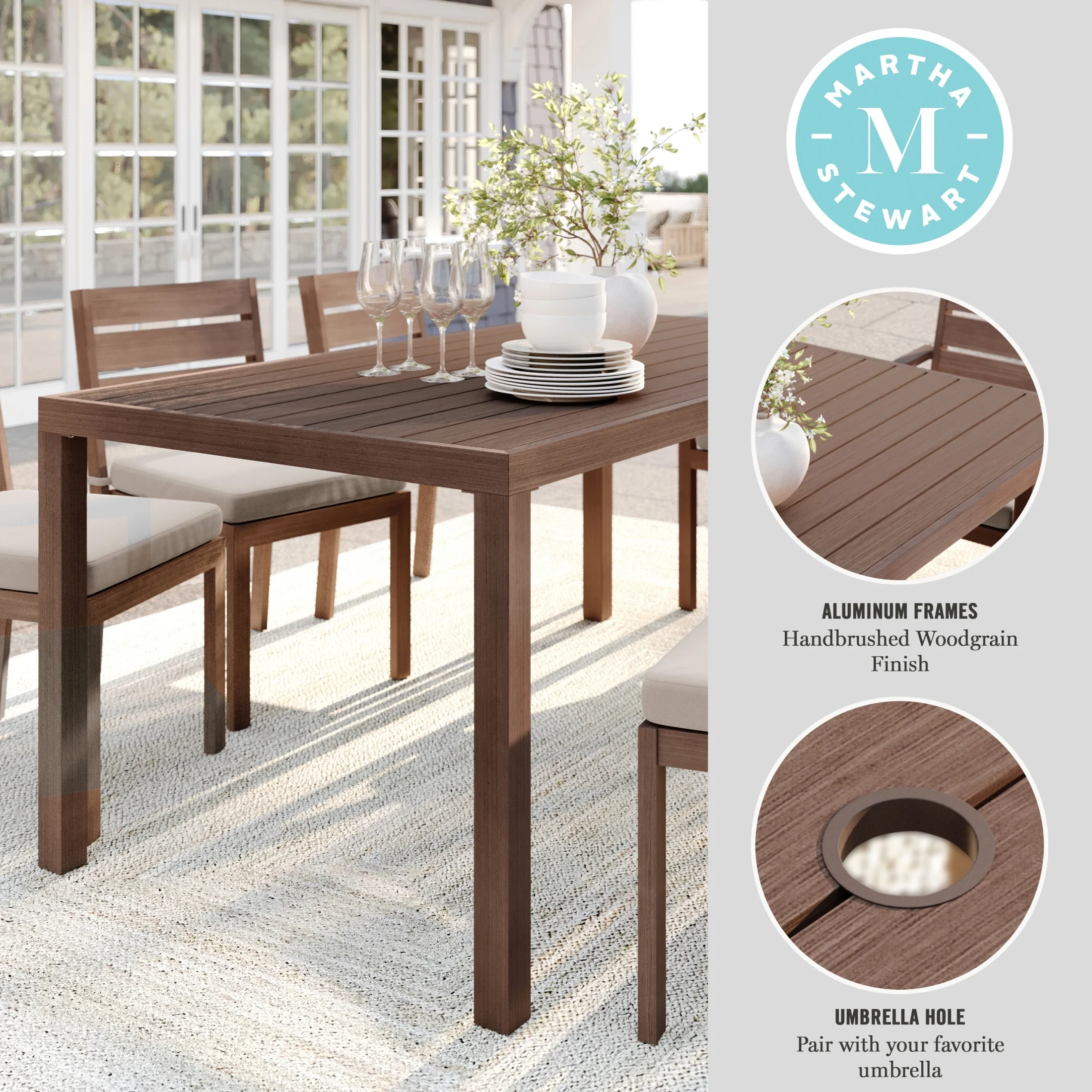 Martha Stewart 71" Indoor-Outdoor Patio Table with Gray Brushed Woodgrain Aluminum Finish - Image 13