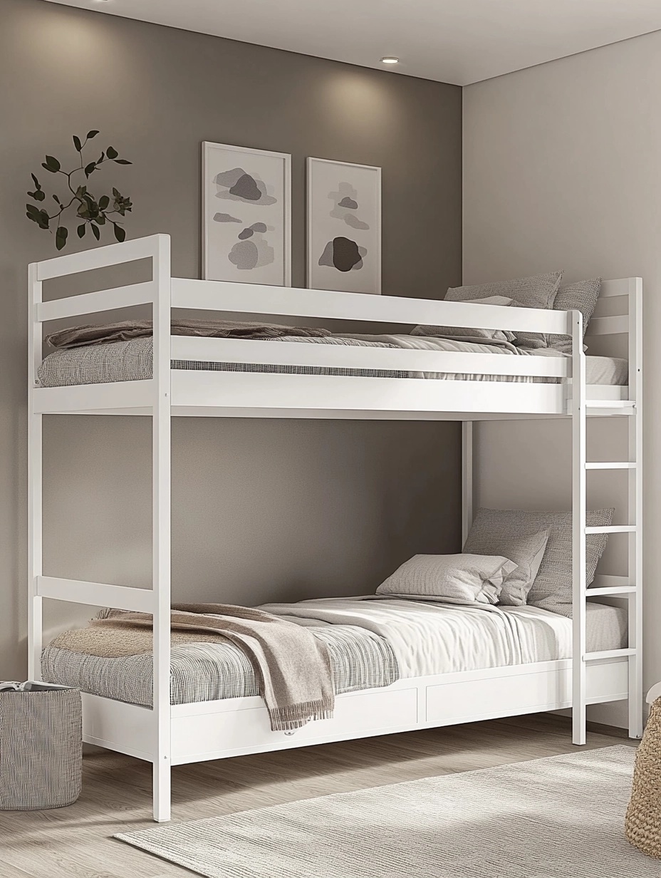 Cama litera de metal,blanca,sin almacenaje,metal,248x163x146 cm