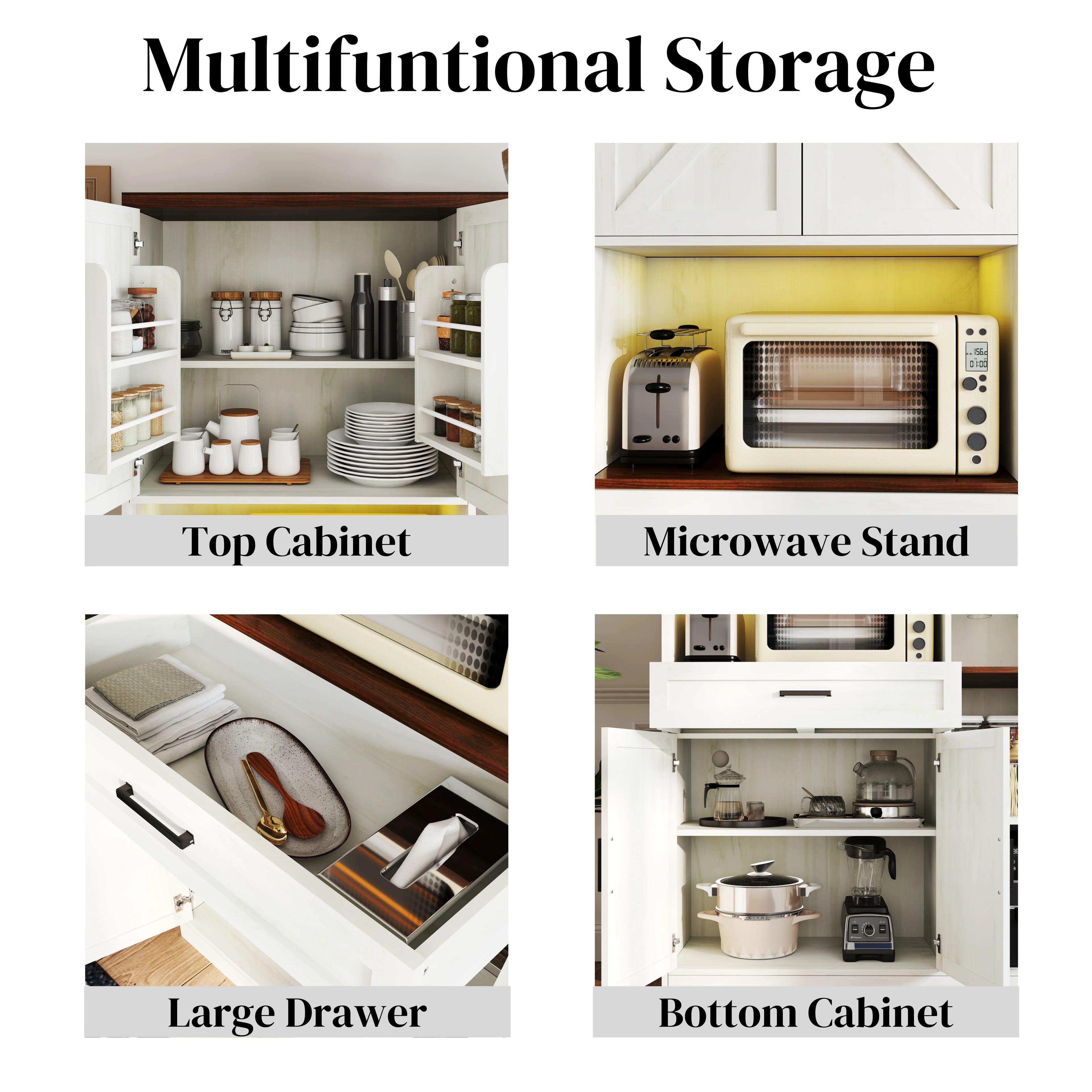 TrumanPick 61"H Large Buffet Sideboard Cabinet, TV Cabinet, Kitchen Pantry for Dining Room, Living Room, 61.3''L x 15''W x 29.8''H, White/Walnut - Image 62