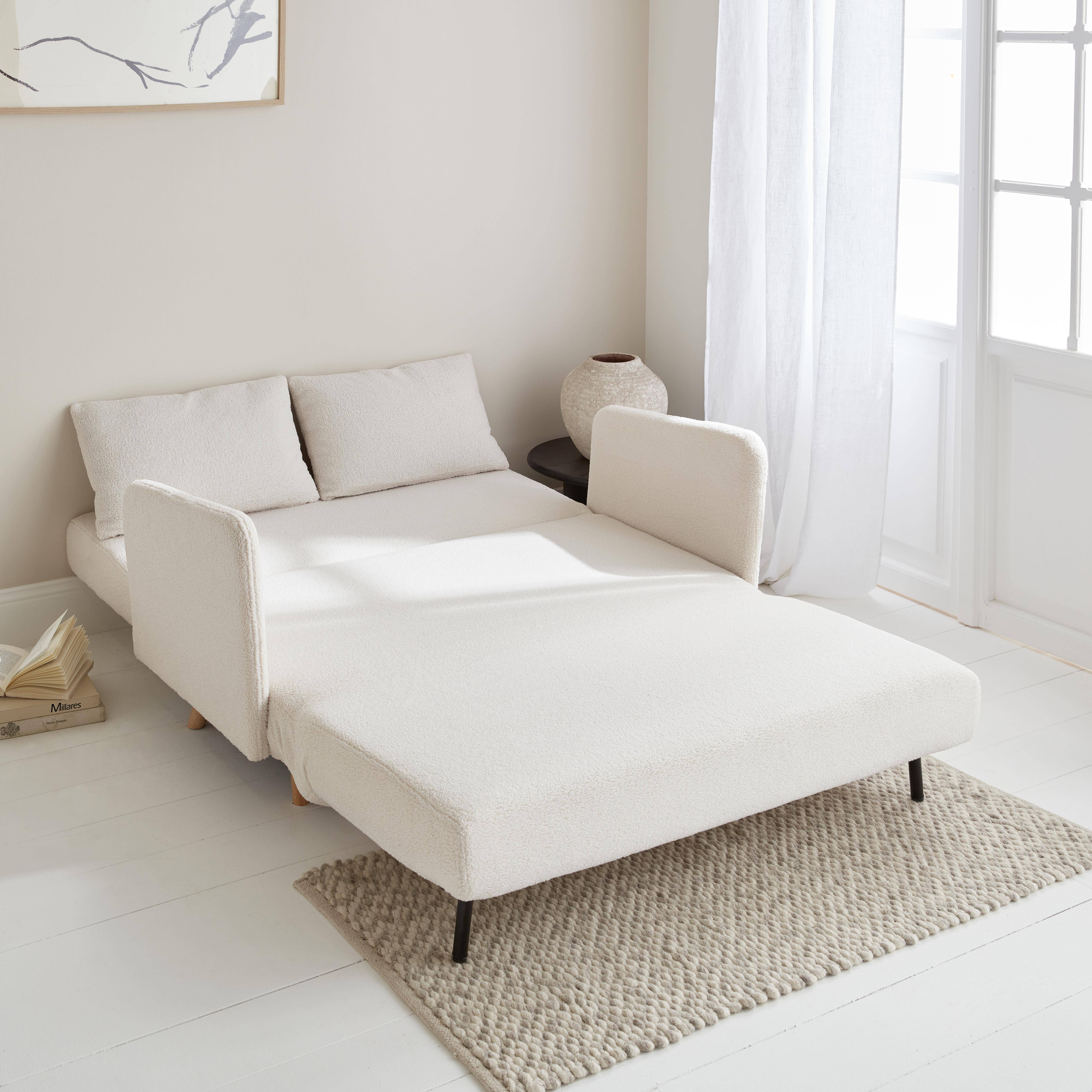Panam borreguito - Sofá cama de borreguito blanco, 2 plazas