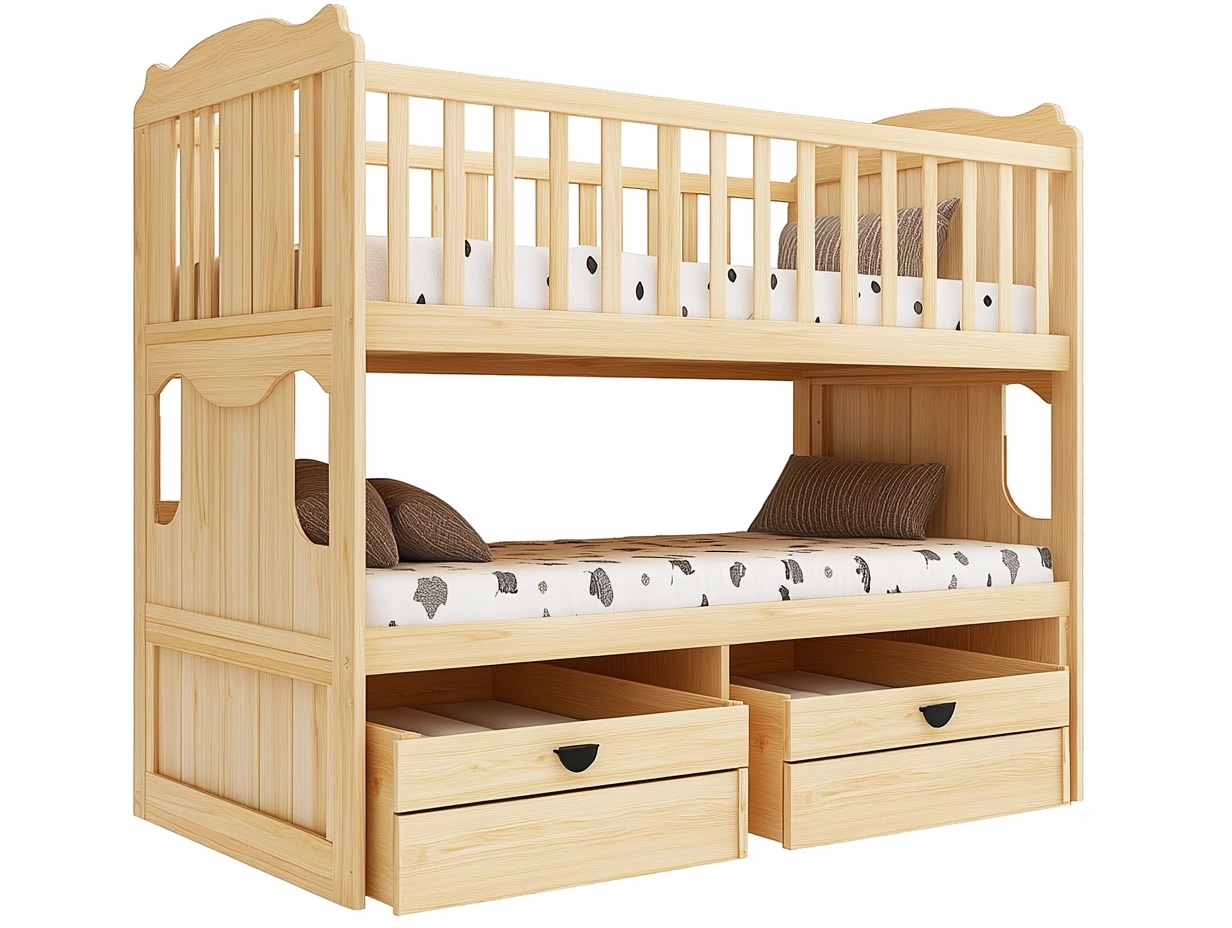 Litera de madera natural cama doble infantil con cajones de almacenamiento estilo nórdico para dormitorio de niños 200x100 cm QL4031689