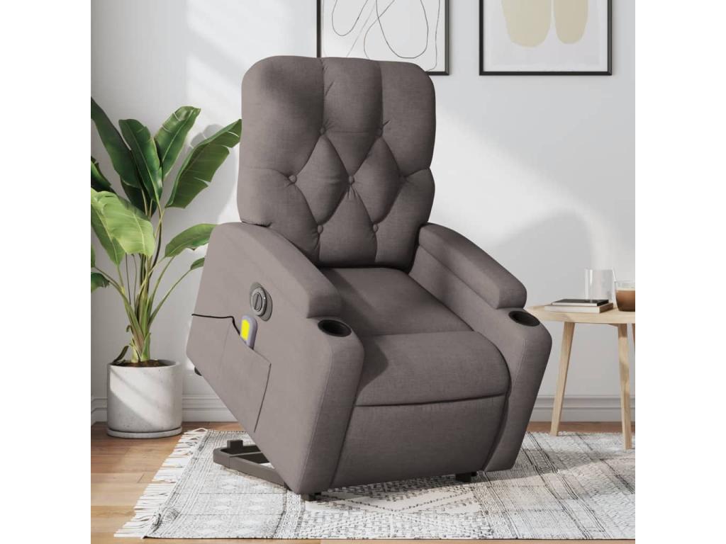 Sillón de masaje eléctrico reclinable elevable tela taupé