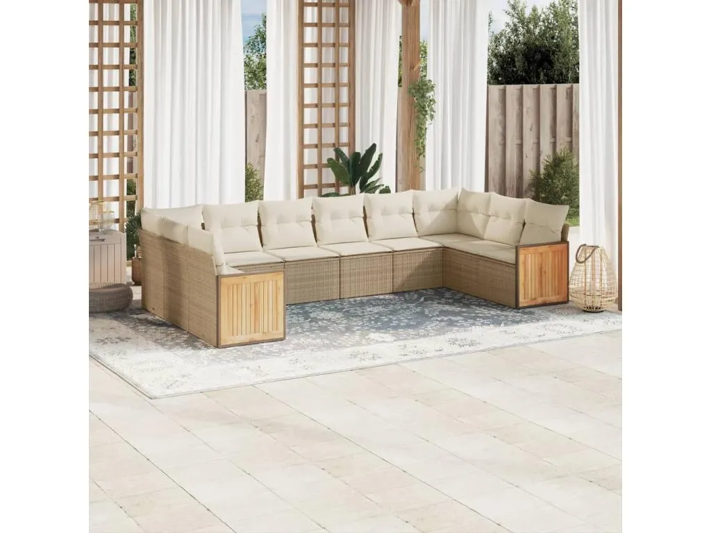 Juego de sofás jardín con cojines beige 10 piezas ratán sintético