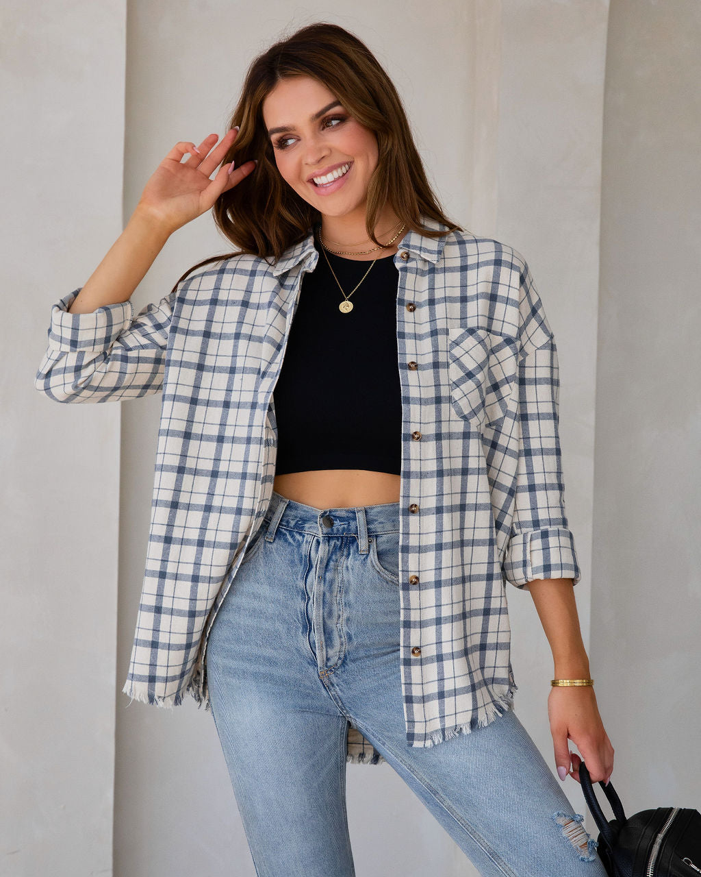 Farmers Market Lightweight Plaid Top - Off White - SALE - Se7enfashion