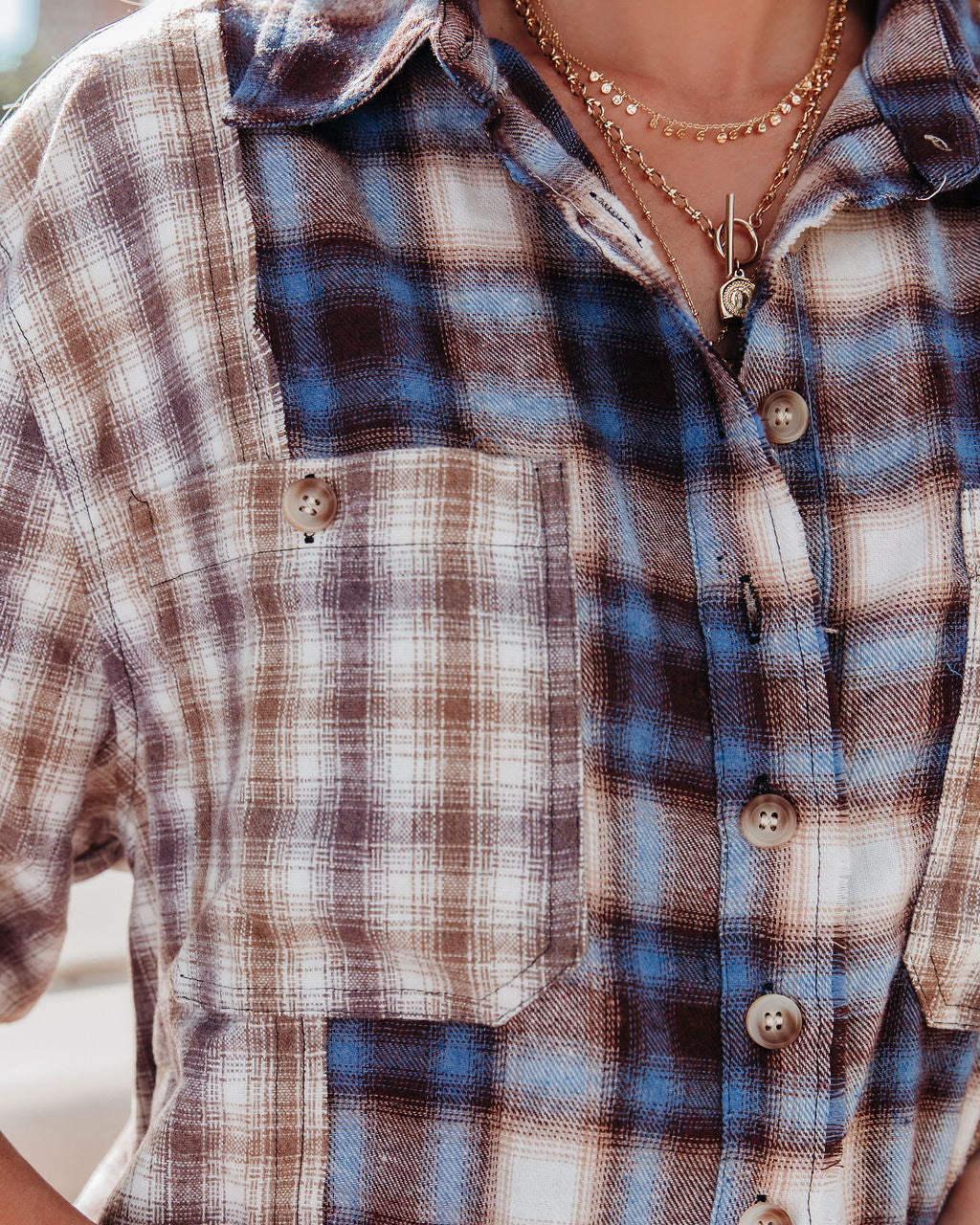 Veryl Cotton Frayed Plaid Button Down Top - Se7enfashion