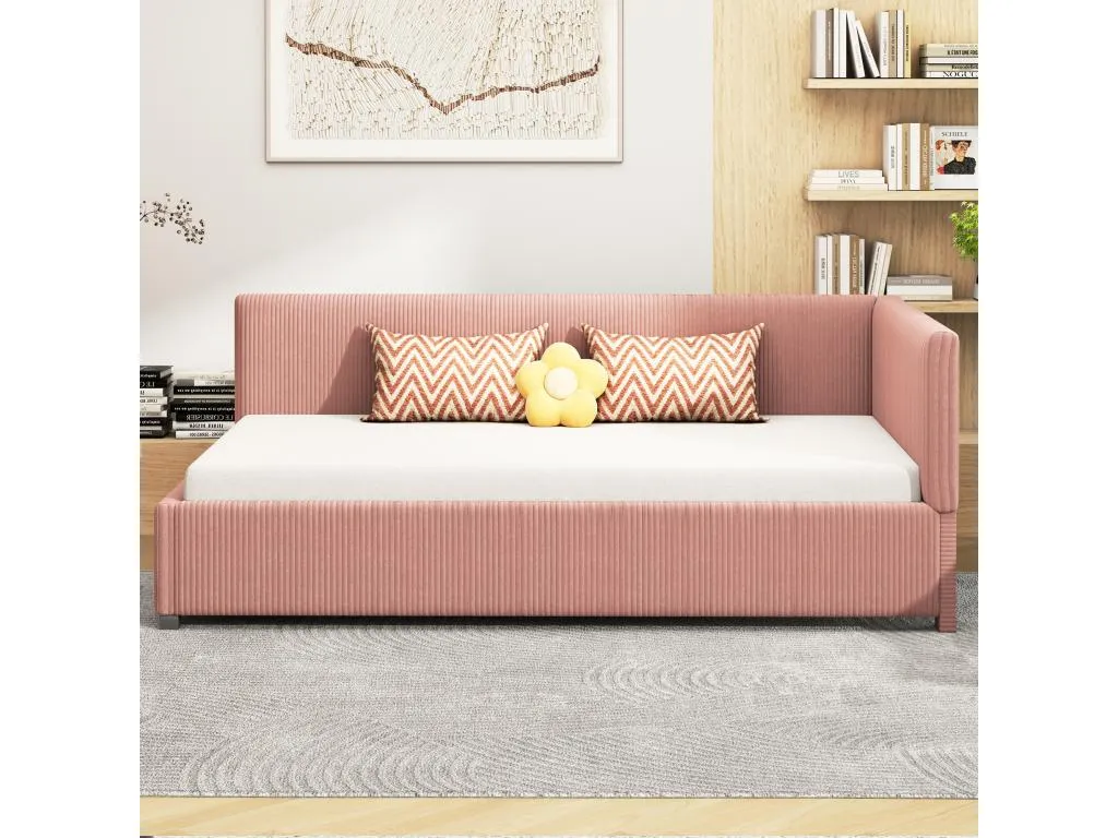 Sofá cama tapizado 90x200cm en terciopelo - con somier - Rosa