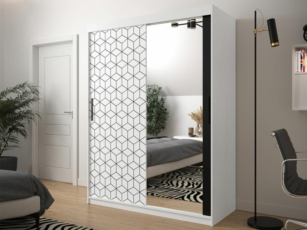 Armario Nestleare 288 - Negro - Blanco - 200x150x62cm - Puertas de armario Correderas