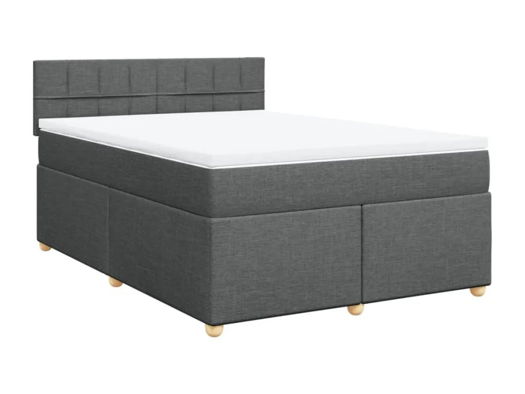 Cama box spring con colchón tela gris oscuro 160x200 cm frt3520888