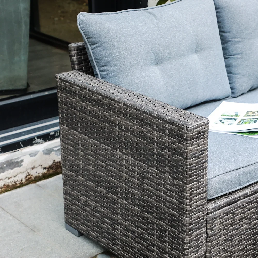 JOIVI 3 Pieces Patio Conversation Set, PE Wicker Rattan Outdoor Furniture Set, 2 Ways Small Sectional Sofa, Tempered Glass Coffee Table, Silver-Gray