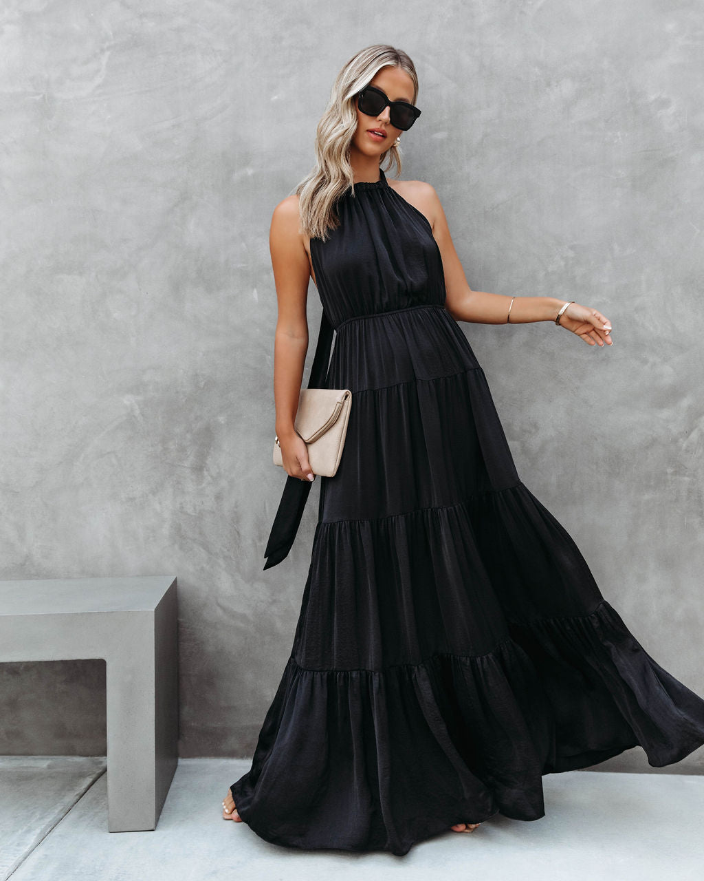 Forever Begins Today Satin Maxi Dress - Black - Se7enfashion