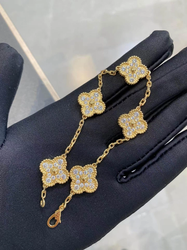 VCA Vintage Alhambra Bracelet in Gold-tone with Paved,5 Motifs - Original Replica Club