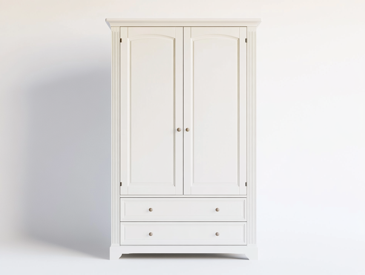 Armario blanco de madera con 2 puertas y 2 cajones para dormitorio clásico PG5366695