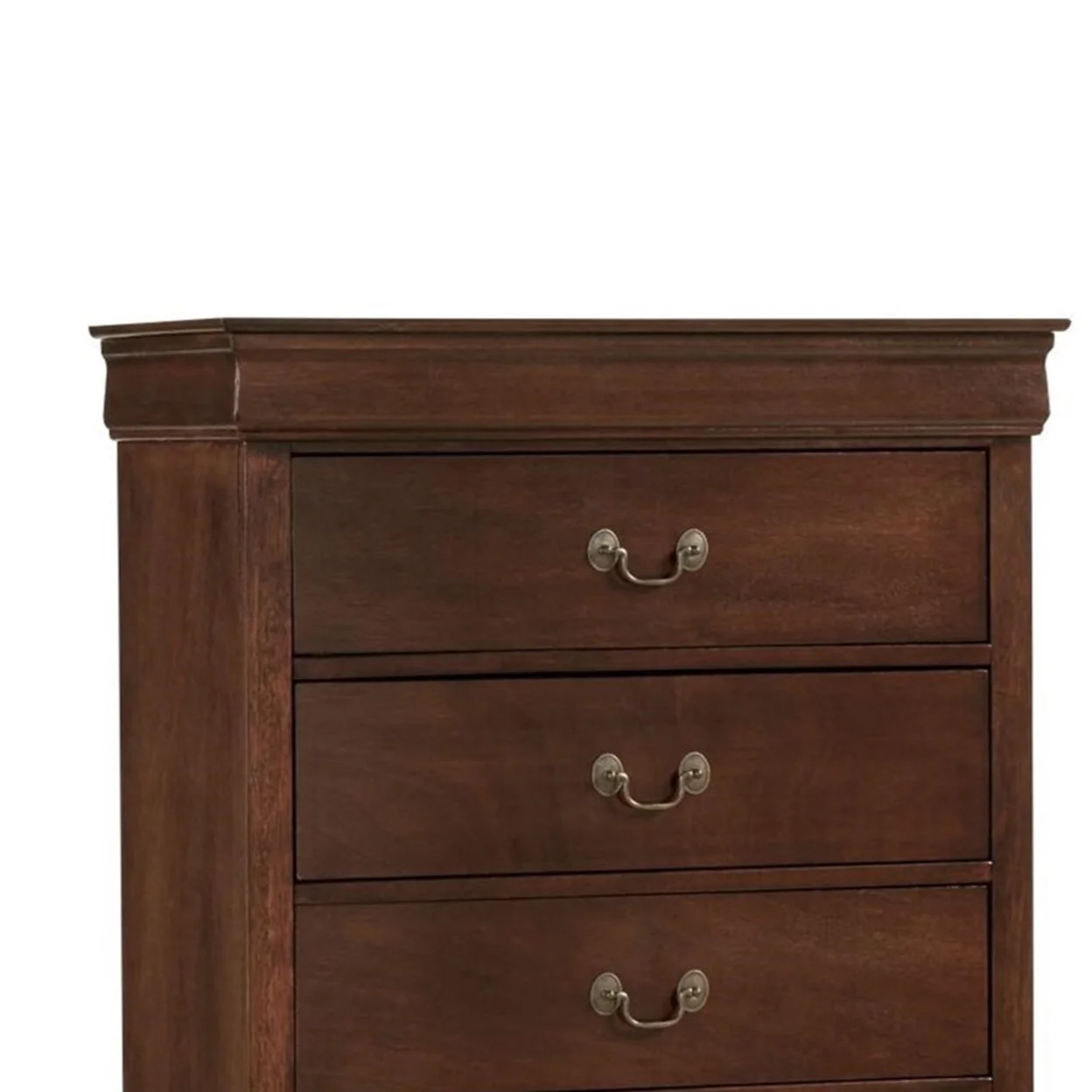 5 Drawer Wooden Chest With Metal Hardware, Cherry Brown- Saltoro Sherpi - Image 3