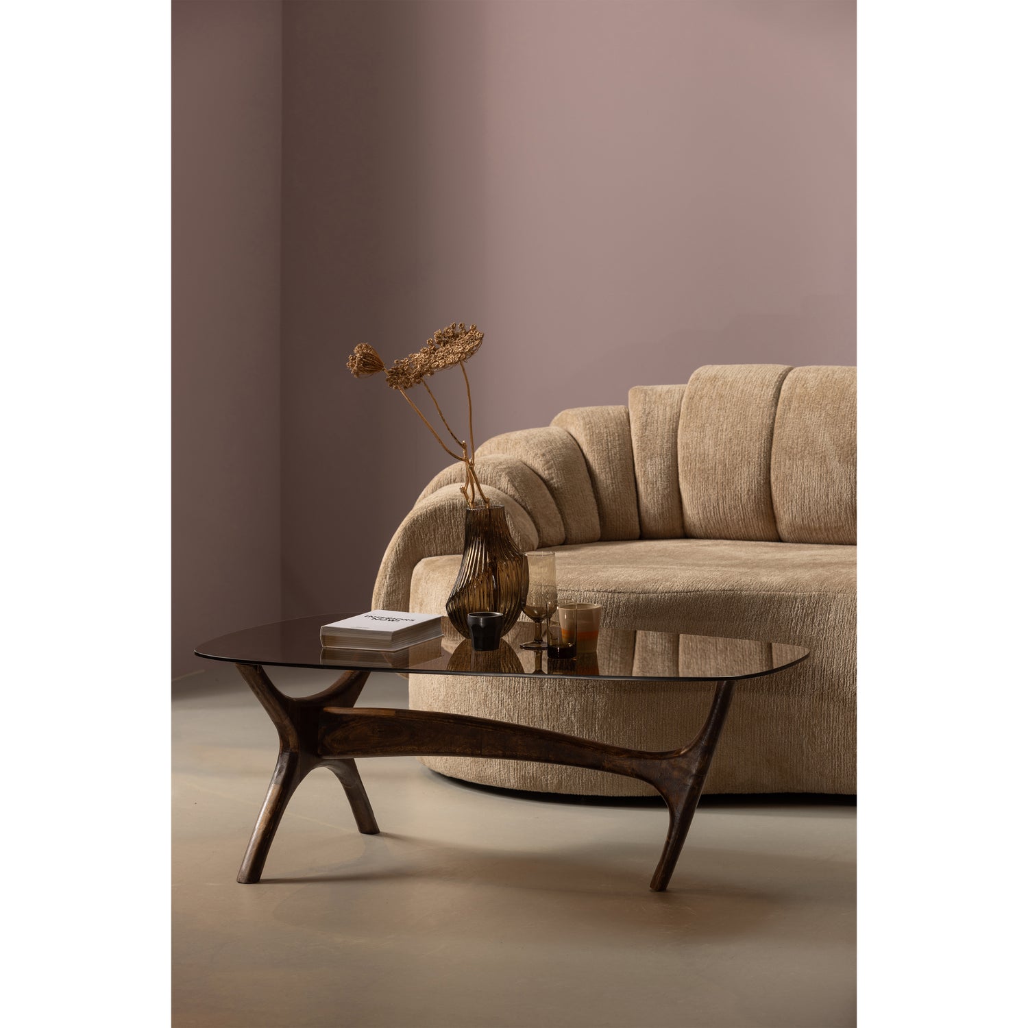 WOOOD Flash Salontafel - Glas Hout - Walnoot - 42x110x60