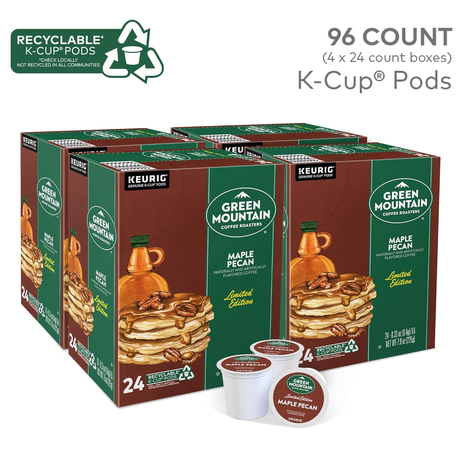 Green Mountain Coffee Roasters Maple Pecan Coffee.Keurig K-Cup Pods. Light Roast. 96 Count