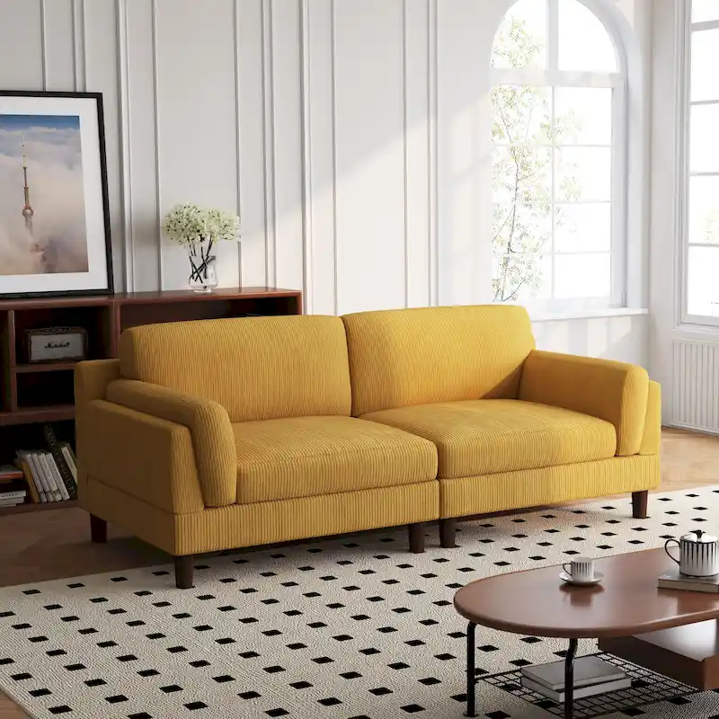 90-Inch Oversized Corduroy Sofa for Living Room with Reversible Cushions