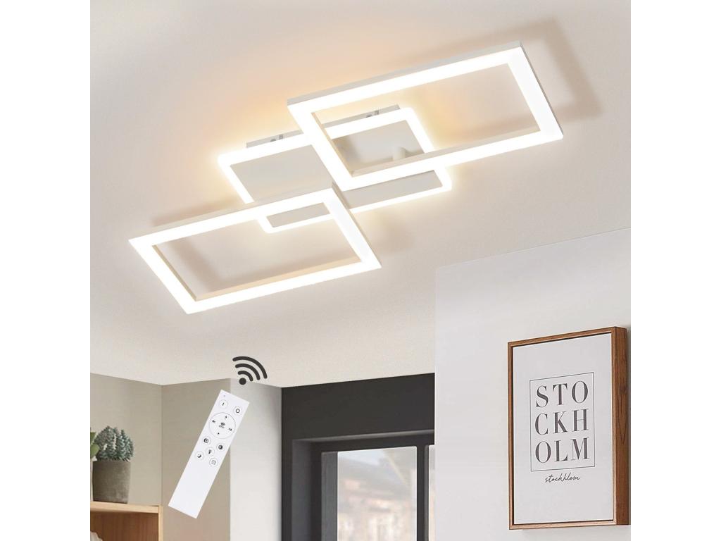 hogardiseno LED - Lámpara de techo, blanca, moderna, con función de regulación de intensidad, 57 cm, con control remoto, para dormitorio, cocina, comedor y oficina.