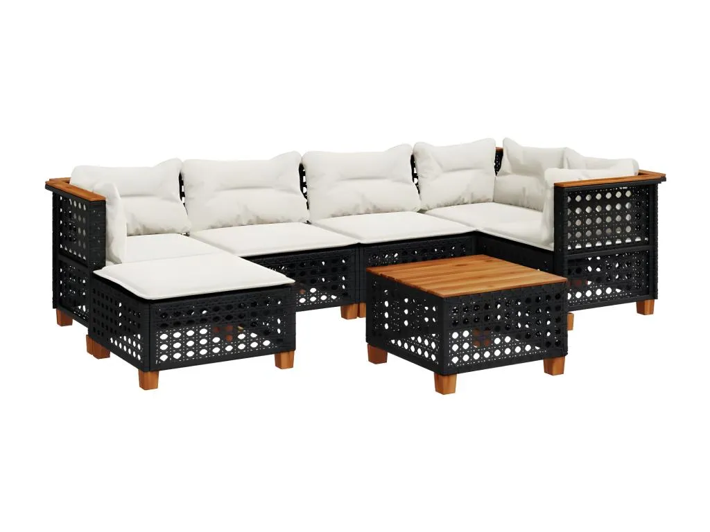 Set de sofás de jardín 7 piezas con cojines ratán sintético negro 86185gqcf