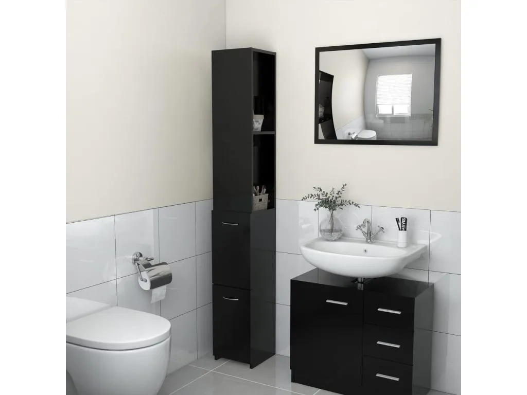 Armario de baño Mueblestop contrachapada negro 25x26.5x170 cm JYID07512