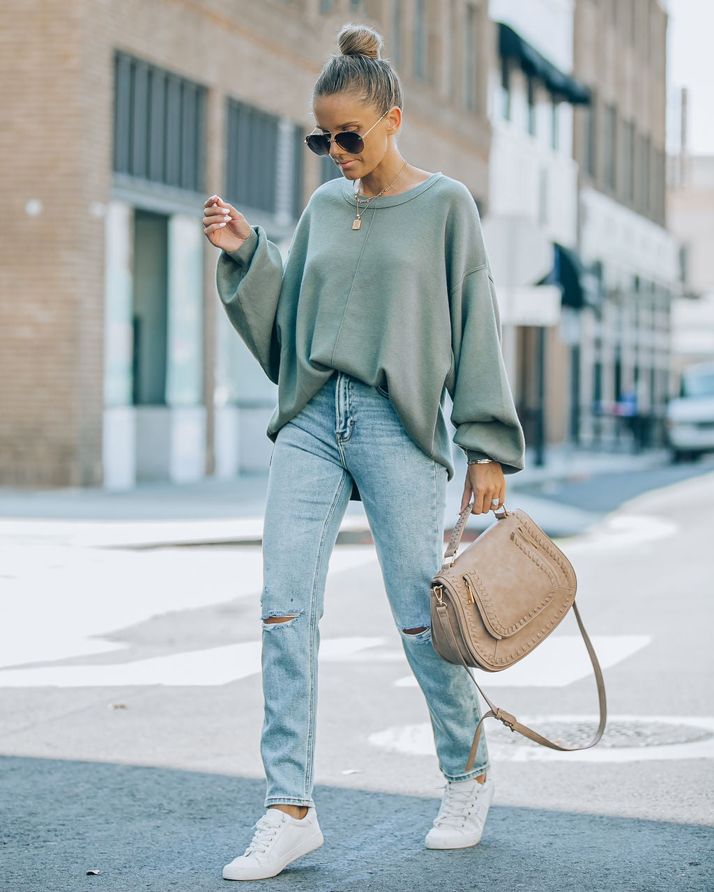 Running Errands Knit Oversized Pullover Sweater - Olive - SALE - Se7enfashion
