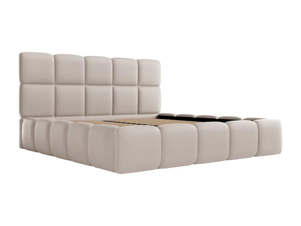 Canapé abatible 200x200 cm - Tela efecto cuero - Beige Colchón - Francomuebleses
