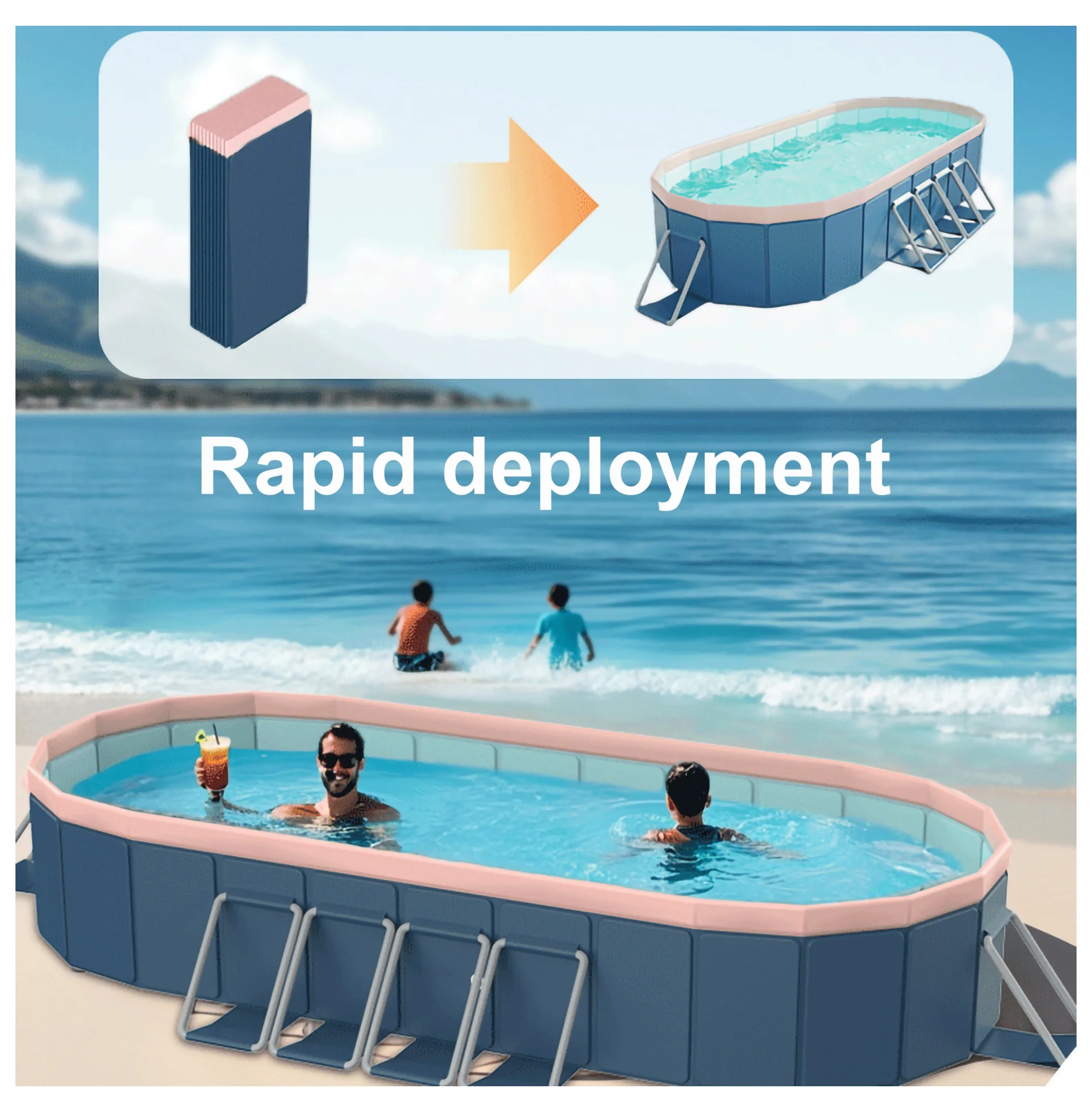 3.65m PVC Folding Pool - Outdoor Swimming Pool for Patio, Beach & Garden - Durable, Non-Inflatable, Easy Setup & Storage - Image 7