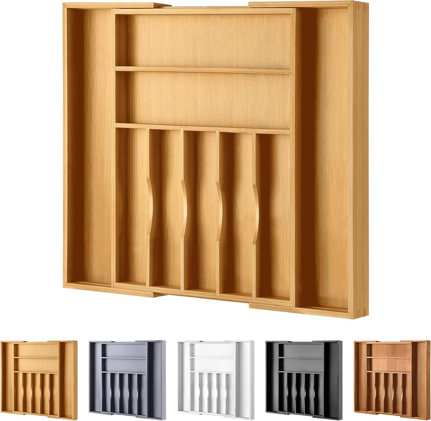 Large Premium Bamboo Silverware Organizer - Expandable Drawer Organizer & Utensil Organizer - 17