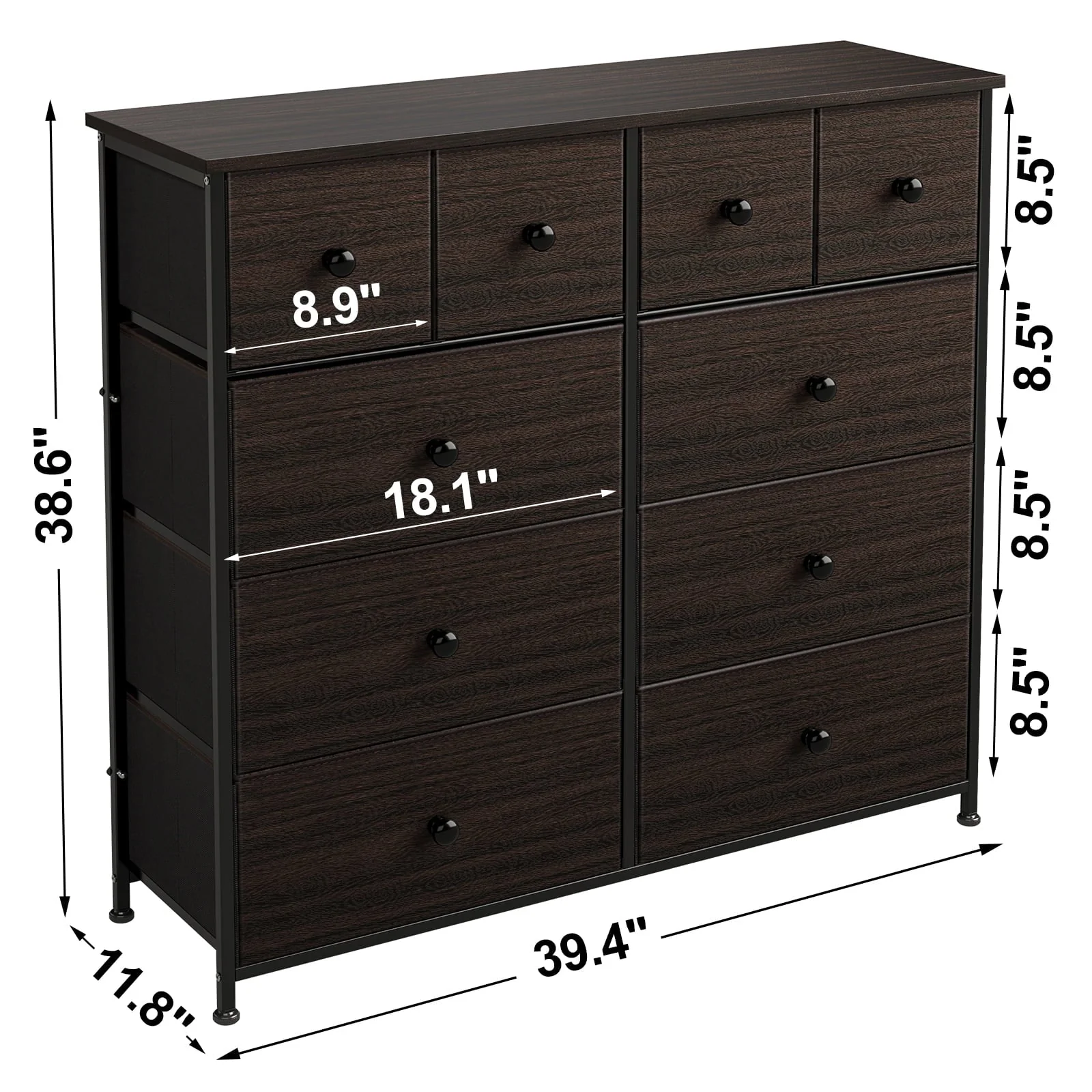 REAHOME Dressers for Bedroom with 10 Drawer Fabric Chest of Drawers Storage Drawer Unit Tower Luxury Leather Finish Rustic Brown - Image 6