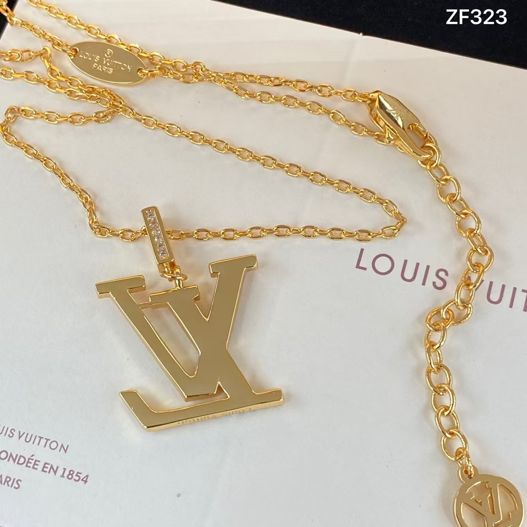 Louis Vuitton Colorful Diamond LV Letters Pendant Necklace - Original Replica Club