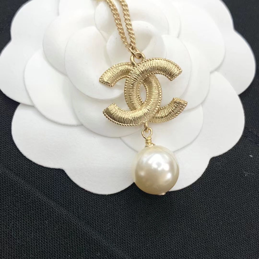 Chanel Sweater Double C Pearl Dangle Necklace - Original Replica Club