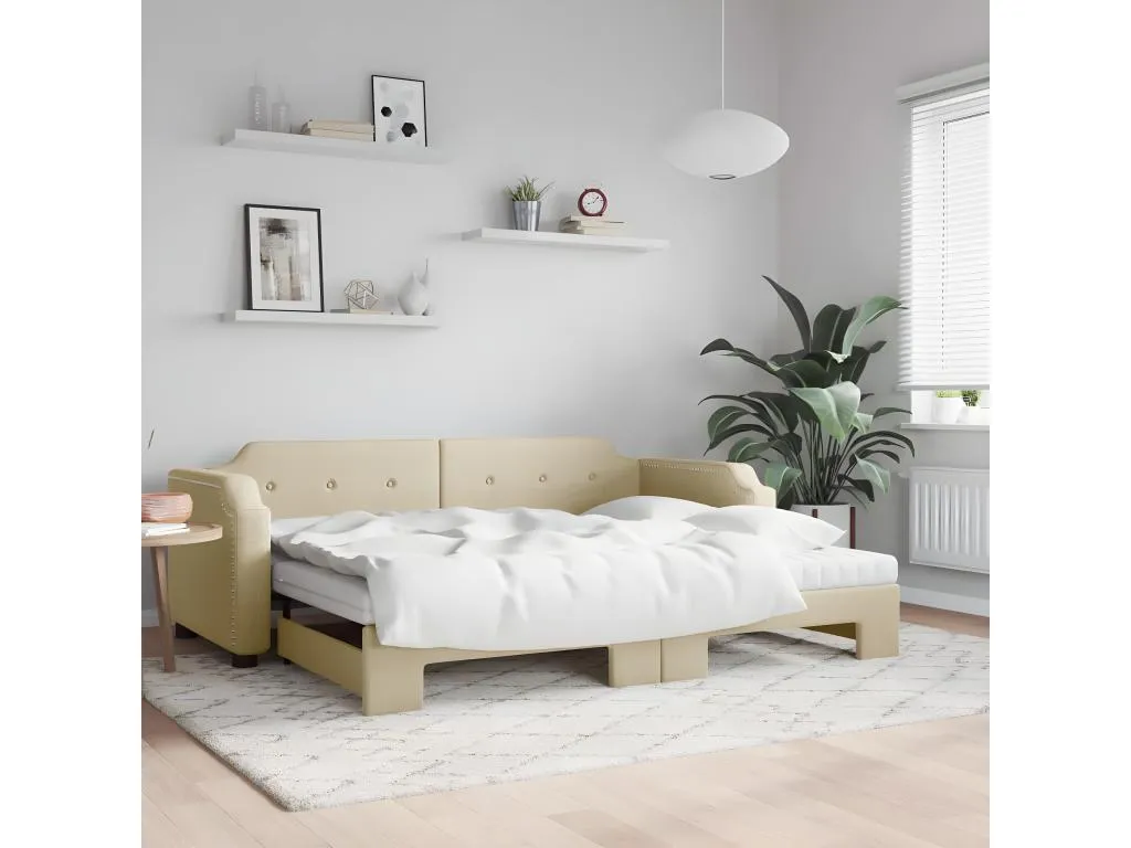 Sofá cama Kavehomedeco con colchón tela crema 90x200 cm TDCY21180