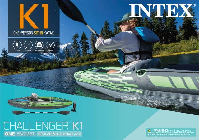 Intex Challenger K1 Inflatable Single Person Kayak Set and Accessory Kit w/ Pump - Image 5
