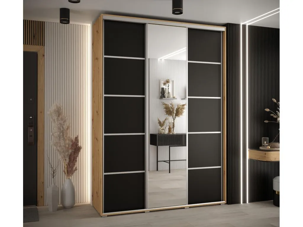 Armario Davos 5 corredero 235,2x170x45 cm 3 puertas artisan y negro con acabados plata rdg3168088