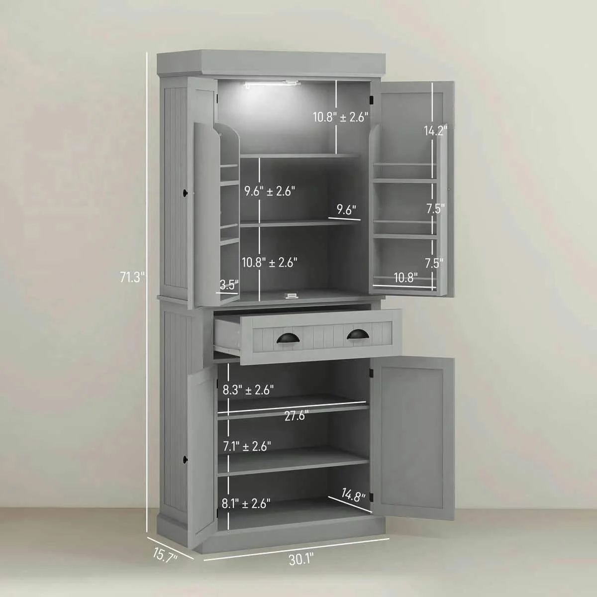 Spaco 17-Tier Kitchen Small Pantry Cabinet with 2 Doors and 6 Adjustable Shelves, Cabinet Pantry, Freestanding 5-Tier Shelving Pantries for Kitchen Storage, Gray - Image 38