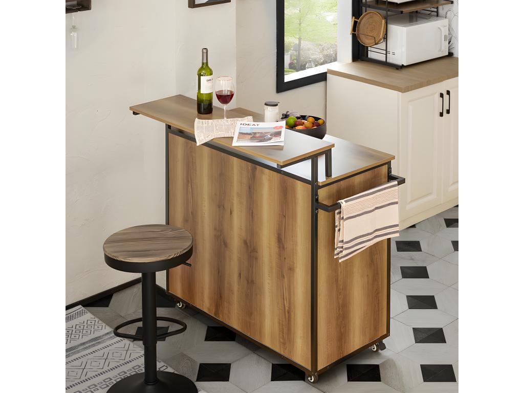 Carro de Cocina de Diseño con Encimera Isla de Cocina Armario de Cocina con 2 Puertas, 3 Cajones, 1 Toallero y 1 Estante Adicional 113 x 69 x 106 cm KNL02-PF Hogarmagic  ES