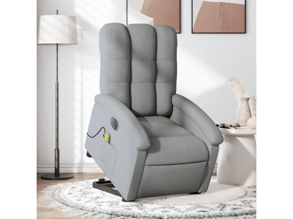 Sillón de masaje eléctrico reclinable elevable tela gris claro