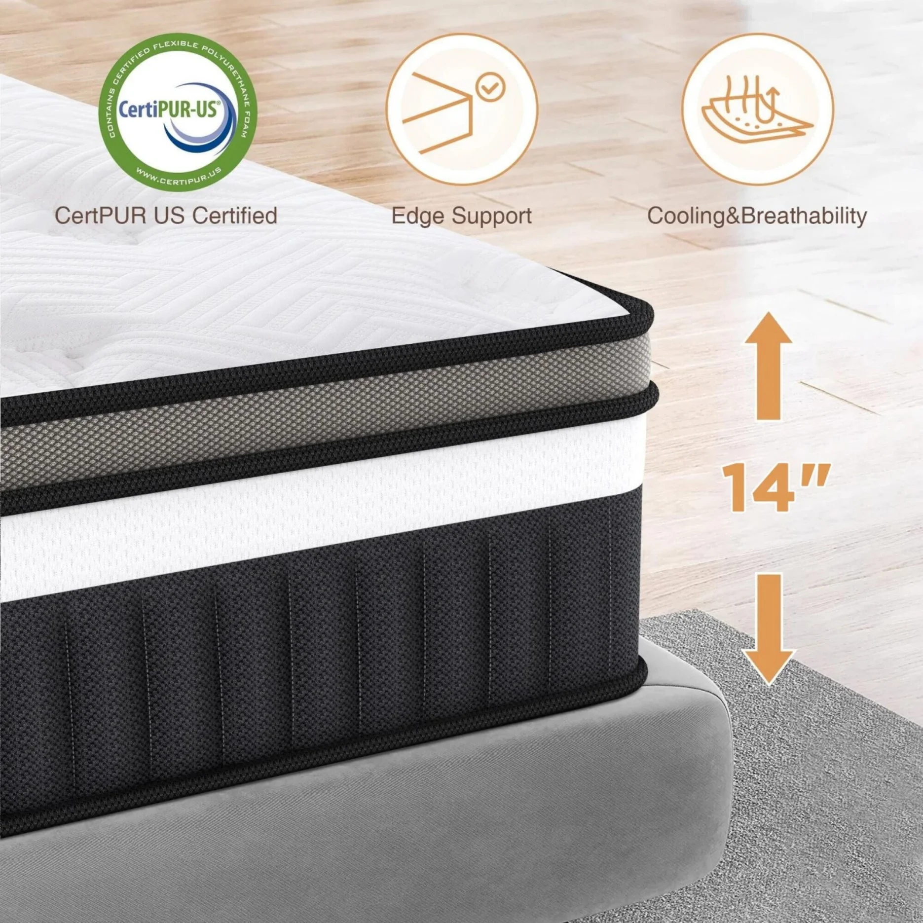 Queen Size Mattress in a Box, 14 Inch Gel Memory Foam Mattress for Cool Night & Pressure Relief, Medium Plush Feel with Motion Isolating, Breathable Fabric - Image 9