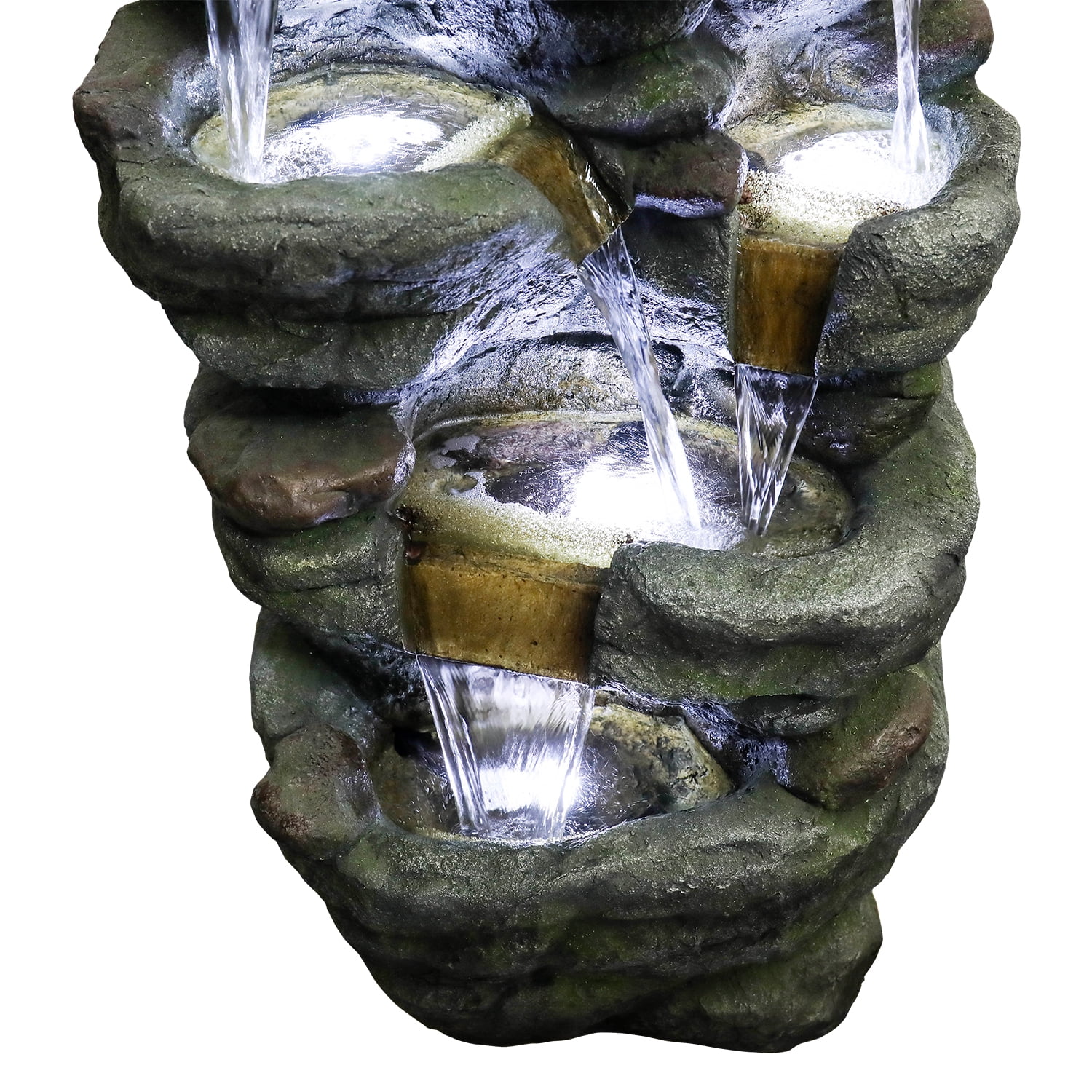 51" H Outdoor Water Fountain - 7-Tiers Rock Waterfall Fountain with LED Lights for Home Garden Decor - Image 13