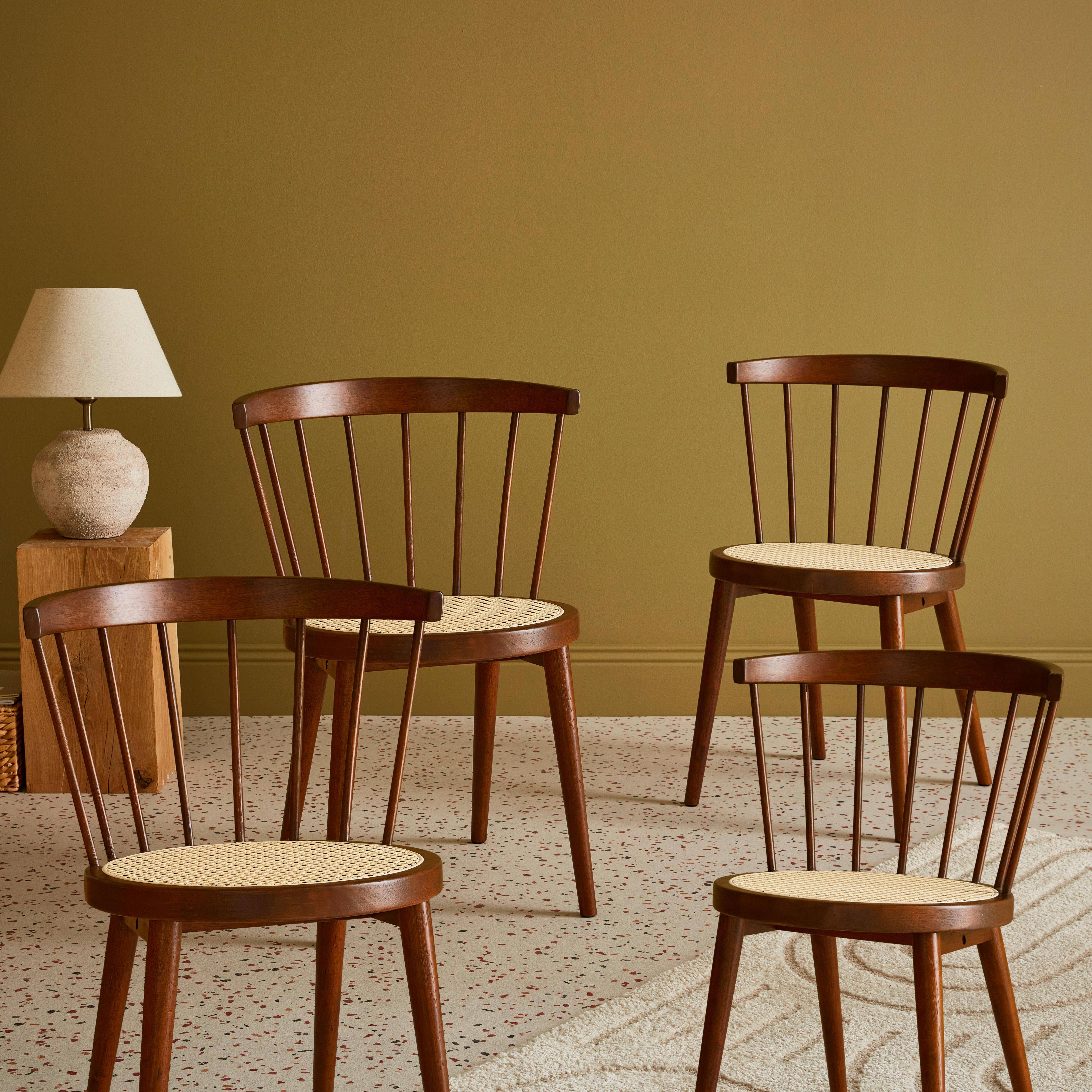 Nora - Silla de madera y caña, set de 4