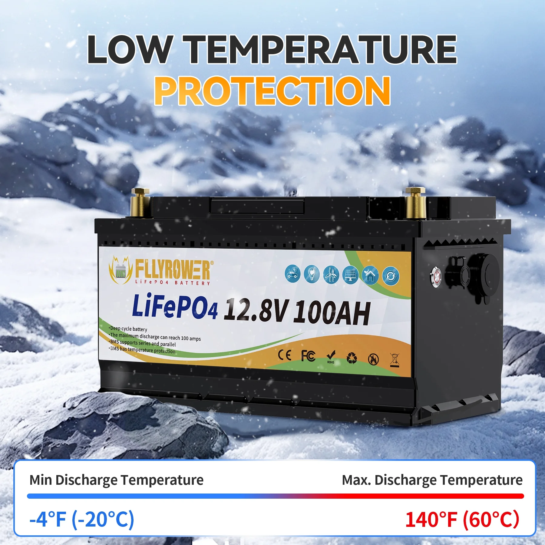 12V 100Ah LiFePO4 Lithium Battery with a Charger,for RV,Marine,Solar,Trolling Motor,Camping,Home Energy Storage,Built in 100A BMS,15000+Deep Cycles - Image 16