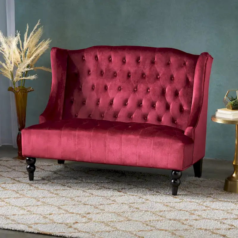 Christopher Knight Home Leora Contemporary Glam Tufted Velvet Wingback Loveseat
