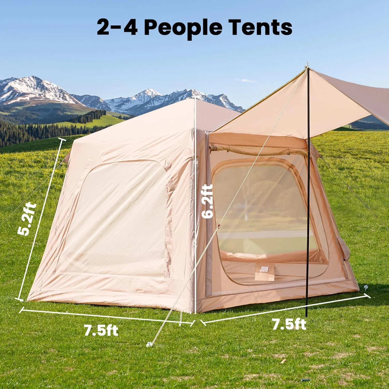 Lilypelle 4-6 Person Blow Up Inflatable Tent with Stove Jack, Hot Tent for Camping with Hand Pump, Waterproof Inflatable Camp Tent with Mesh Windows, Easy Setup Glamping Inflatable House - Image 54