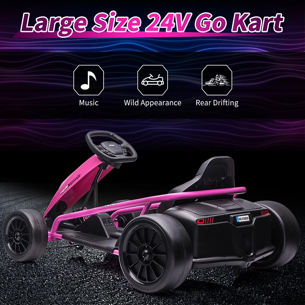 Kojooin Go Kart for Kids,24V Battery 300WX2 Motors Pedal On Foot Go Cart,8MPH High Speed Drifting Car with Slow Start Function,Rose red - Image 6