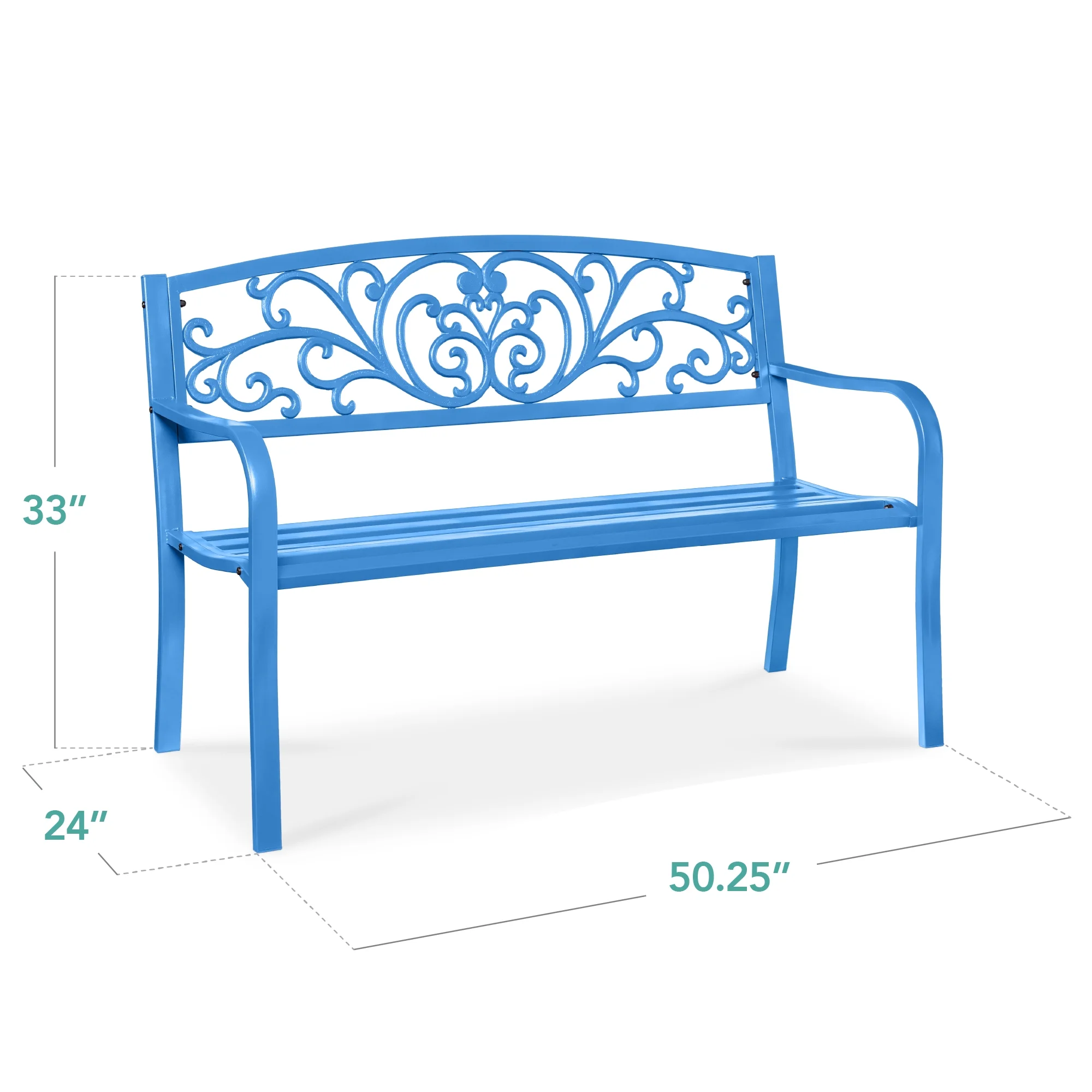 Best Choice Products Outdoor Steel Bench Garden Patio Porch Furniture w/ Floral Design Backrest - Black - Image 28