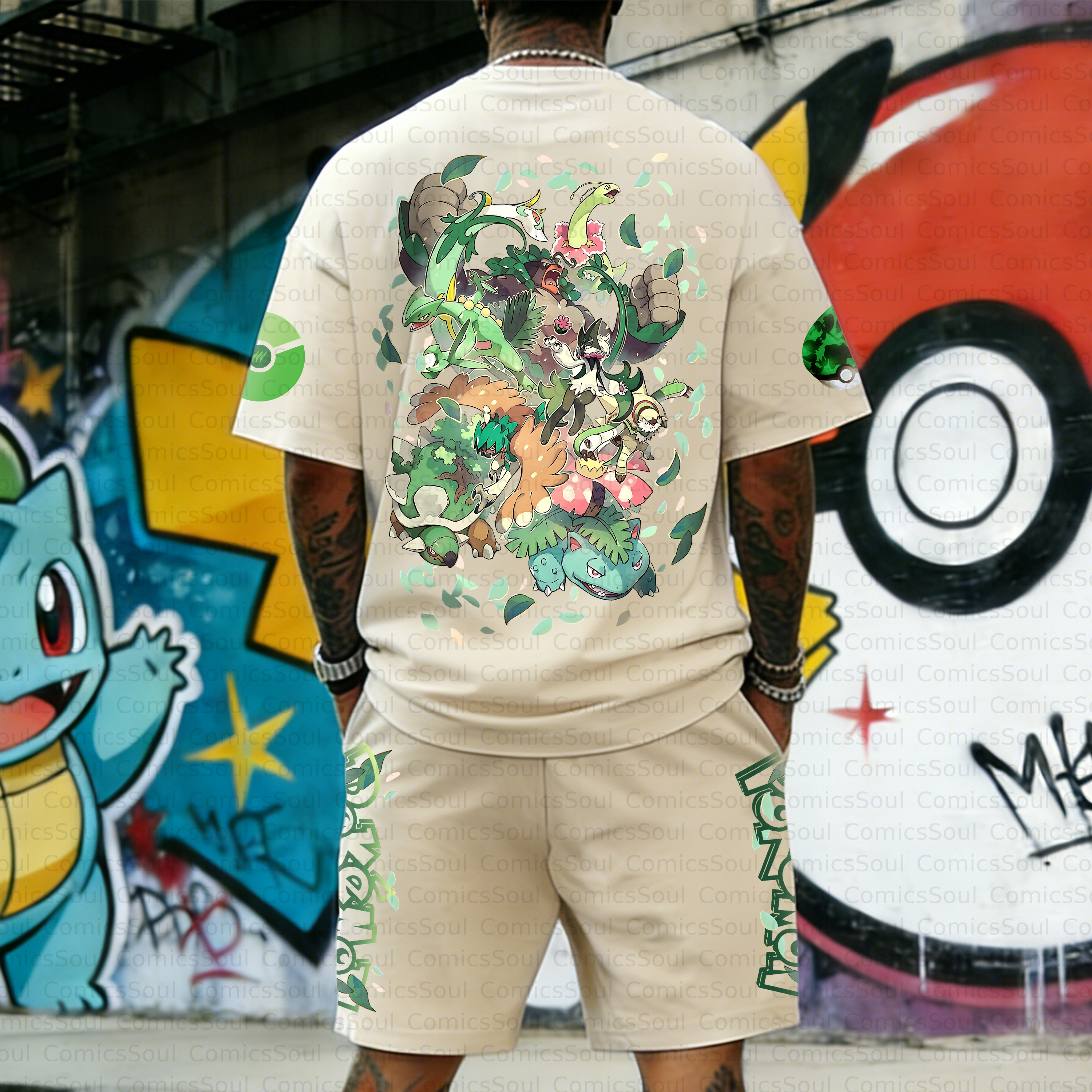 Unisex Anime Inspired Vintage T-shirt& Shorts 2 Pieces Set