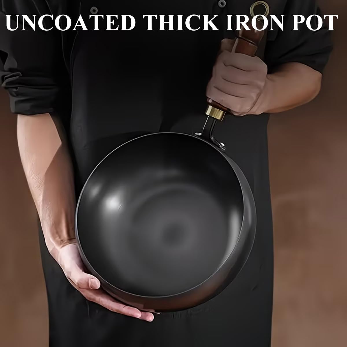 Uncoated Thick Iron Pot, Japanese Cast Iron Pot, Multifunctional Non-Stick Cast Iron Wok with Lid, Fry, Stir-Fry, Deep-Fry & Stew — For Electric, Induction & Gas Stoves (With Lid, 10.24in)